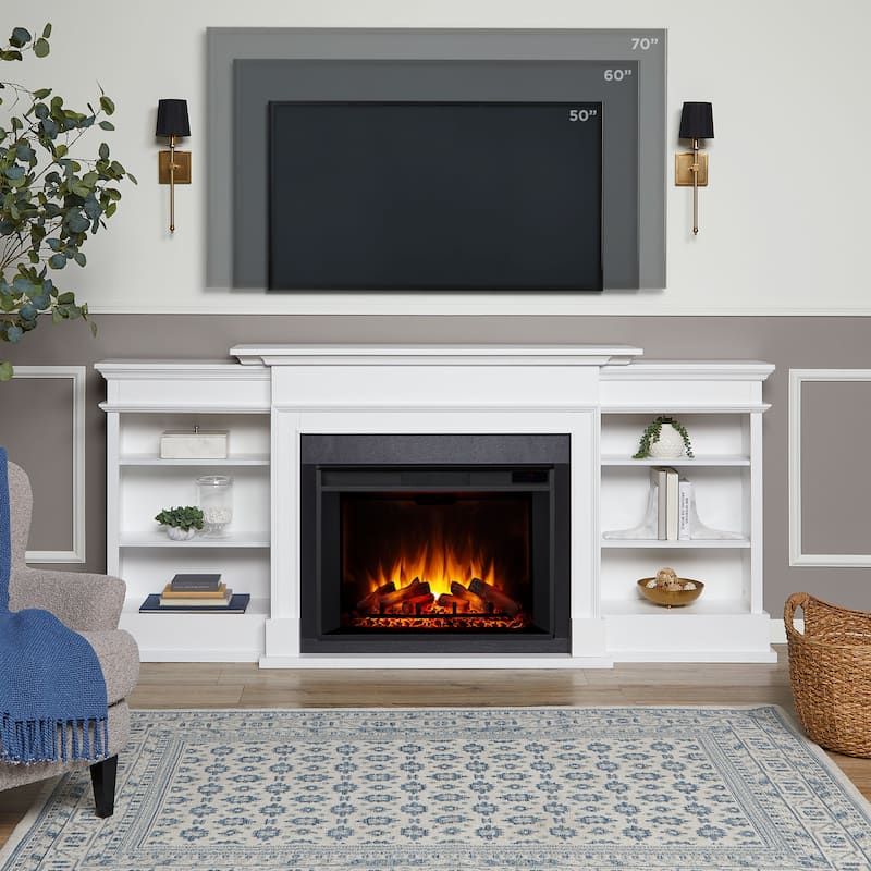 Ashton 93" Grand Media Electric Fireplace in White by Real Flame