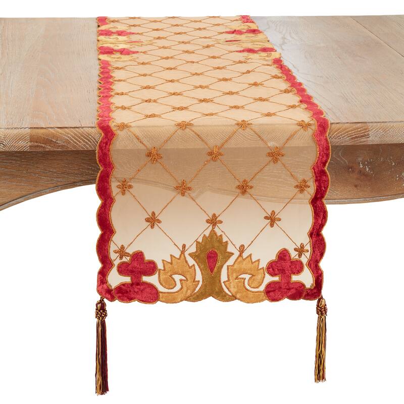 Table Runner with Embroidered Velvet Design - 13"x90"