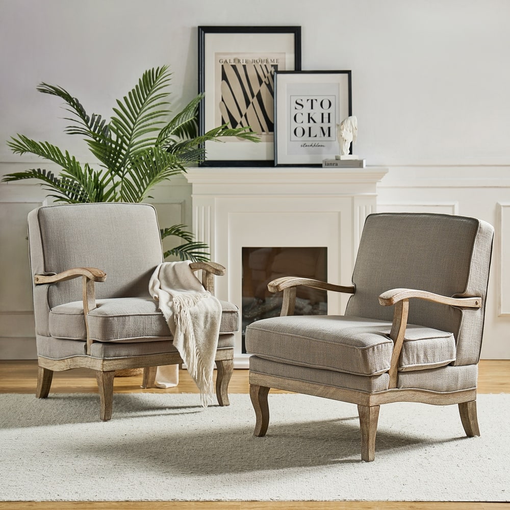 Rinaldo Farmhouse Polyester Armchair with Comfortable Backrest and Solid Wood Legs Set of 2 by HULALA HOME