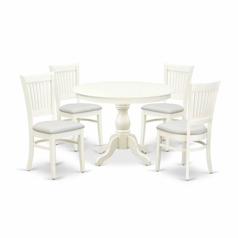 HomeStock 5-Piece Linen White Finish Solid Wood Top Dining table with 4 Chairs with Slat Back