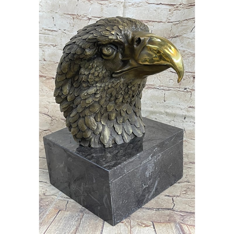 Hot Cast Bronze American Bald Eagle Head Bust Statue Sculpture On Marble Base