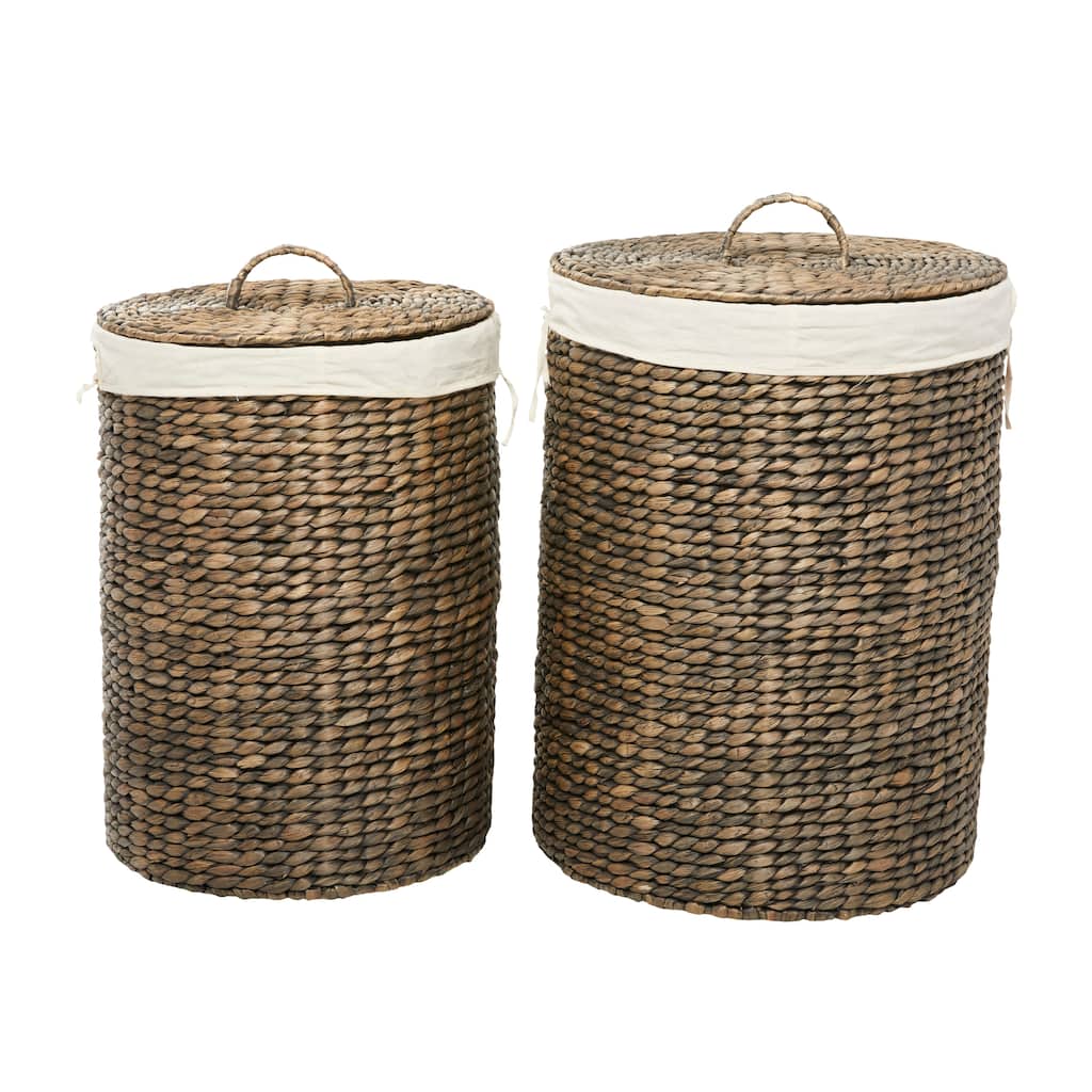 Seagrass Handmade Storage Basket with Liner and Matching Tops - Set of 2 Dark Brown - CosmoLiving by Cosmopolitan