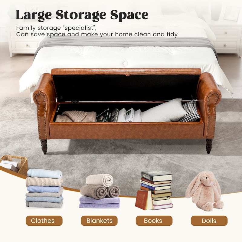 HOMYKA 66.9" Tufted Storage Bench with Rolled Arms Ottoman Long Bench