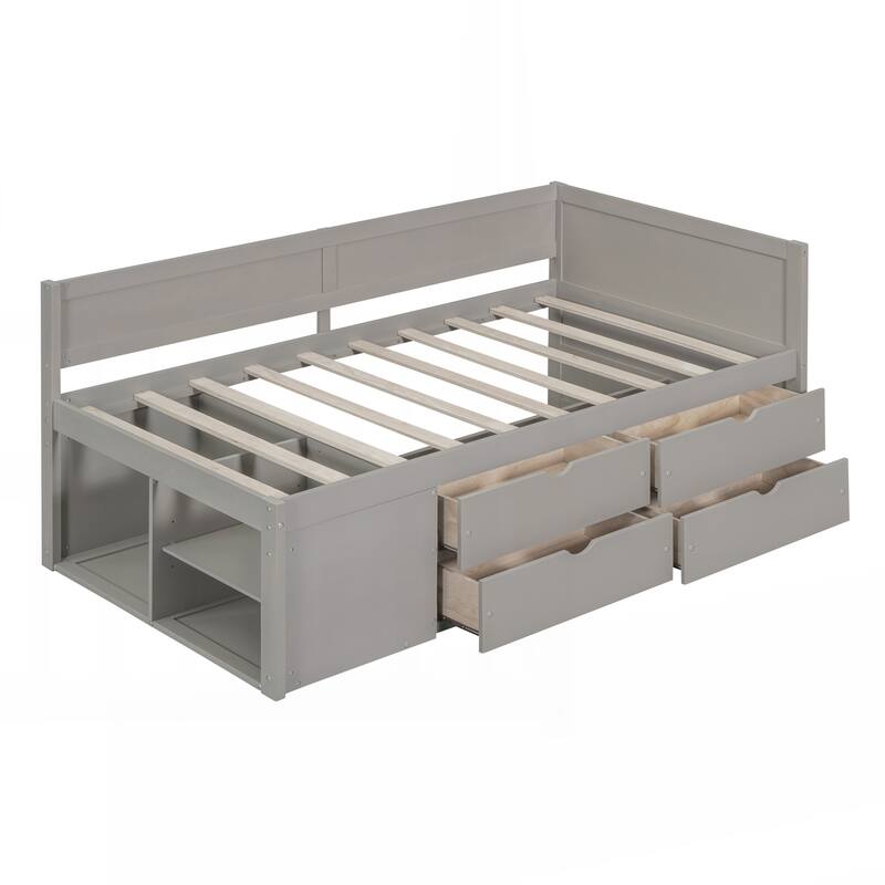 Twin Size Daybed with Drawers and Shelves
