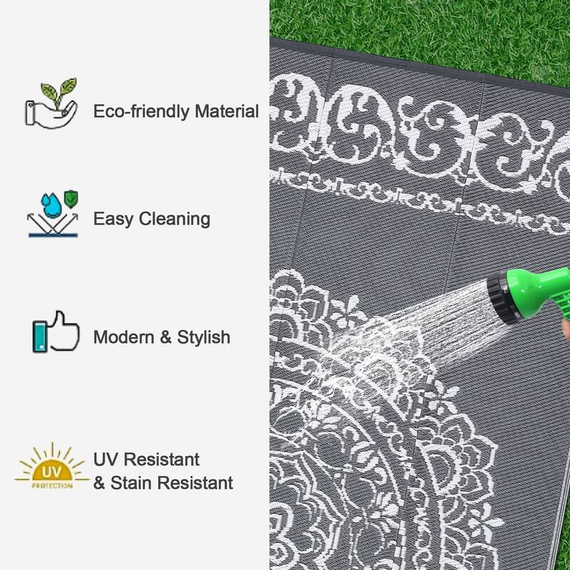 Outdoor Rug Reversible Patio Rug Plastic Straw Rug Waterproof Lightweight Rug