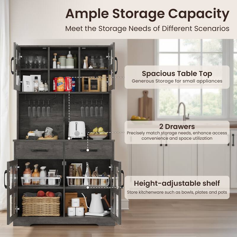 Pocassy Kitchen Pantry Cabinet with Power Outlet for Dinning Room