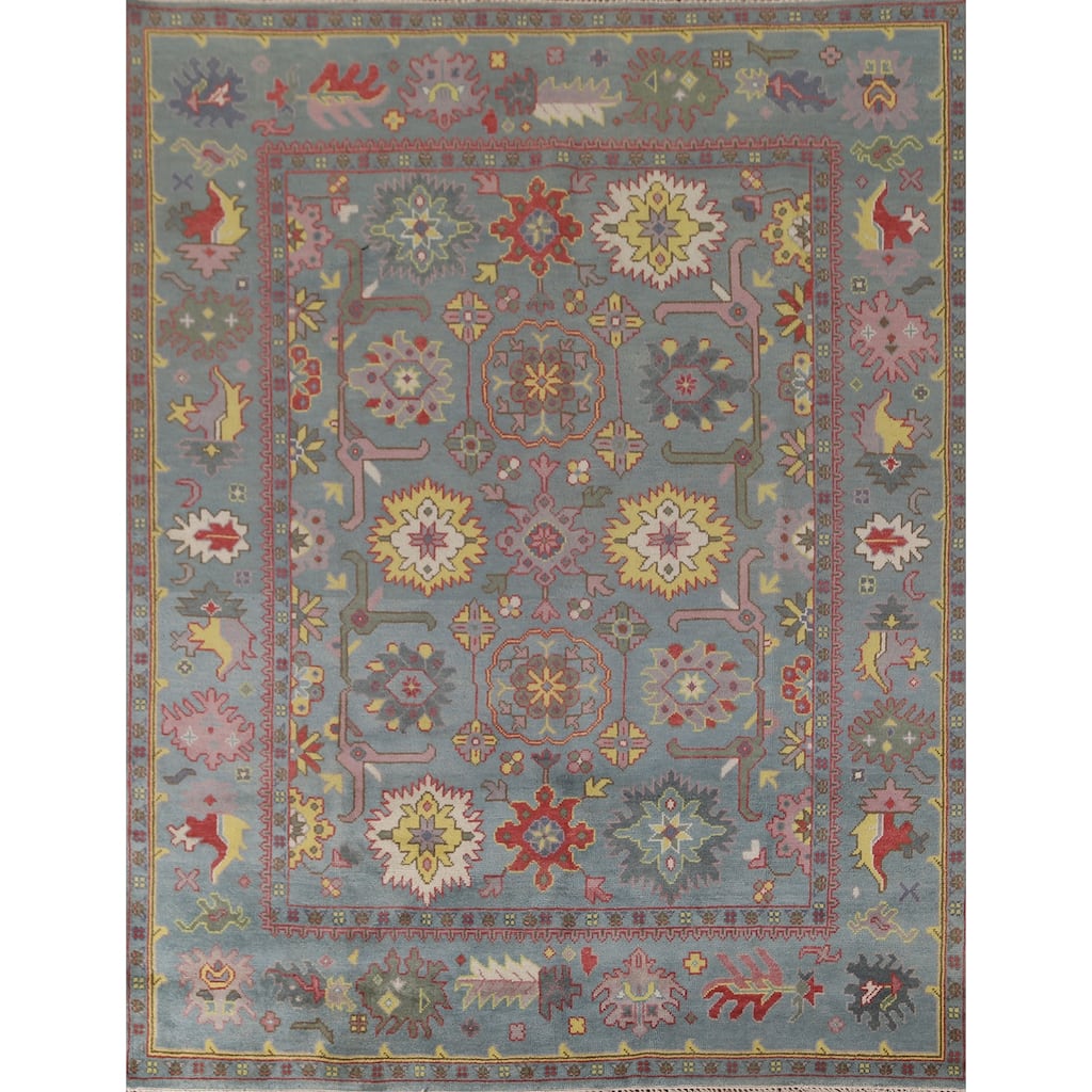 Floral Gray Oushak Area Rug Handmade Wool Carpet - 8'1"x 9'8"