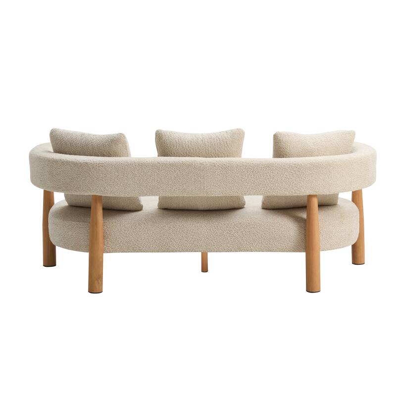 Luxe Modern Upholstered Curved 3-Seater Sofa with Wooden and Metal Legs