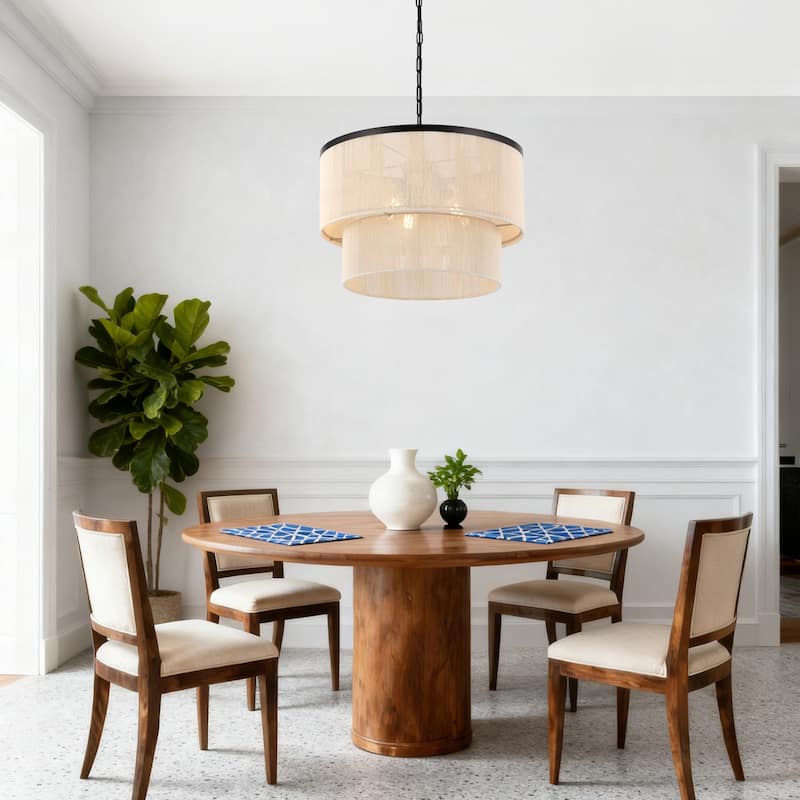 GetLedel 3-Light Coastal Boho Rope Drum Chandelier Hand-woven Ceiling Light