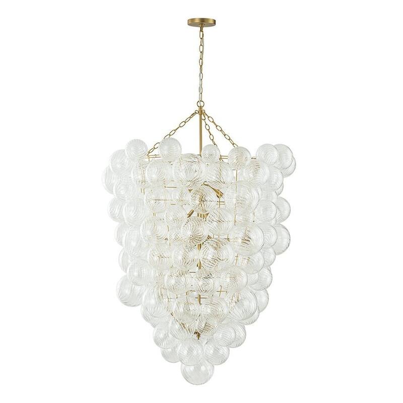 Brass 12-Light Swirled Glass Ball Grape Loft Bubble Chandelier