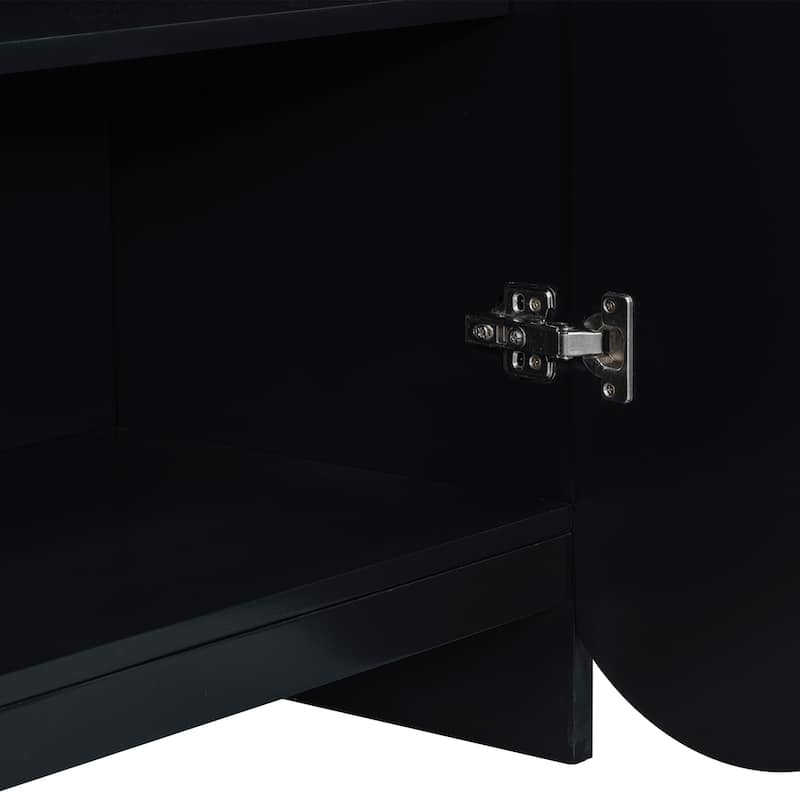 Roomfitters Four-Door Cabinet with Vertical Stripes and Wavy Design, Ideal Storage Solution for Hallway, Living Room