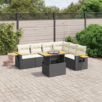 vidaXL Patio Sofa Set with Cushions Outdoor Furniture 7 Piece Poly Rattan