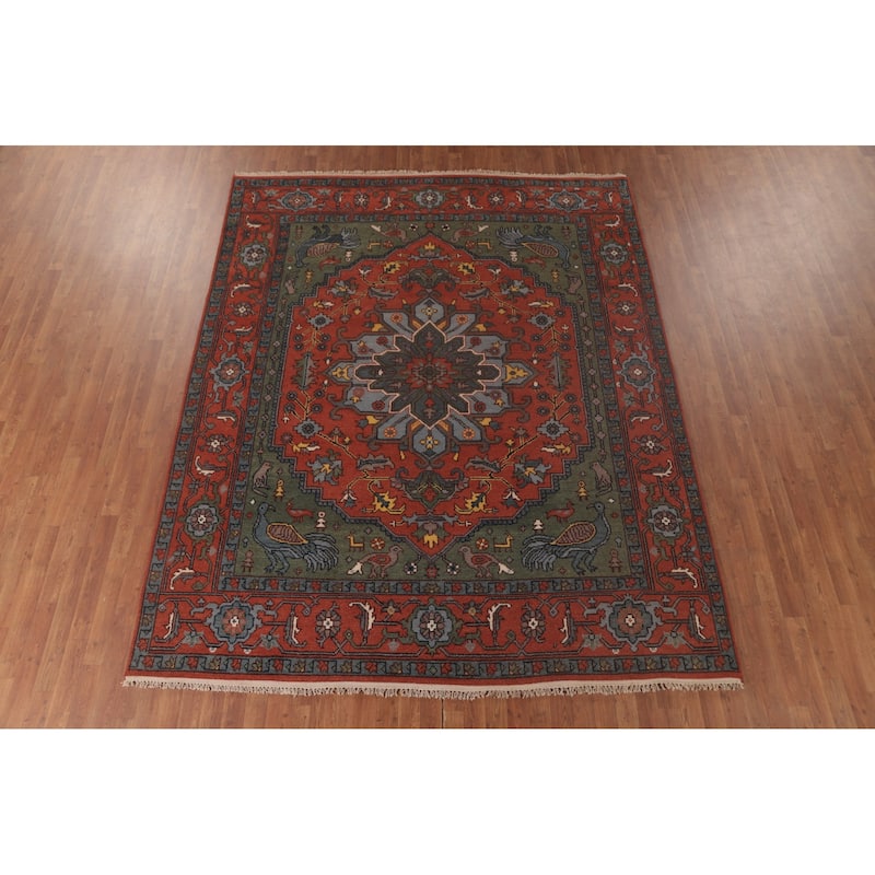 Traditional Orange Ziegler Area Rug Hand-Knotted Wool Carpet - 8'0"x 9'11"