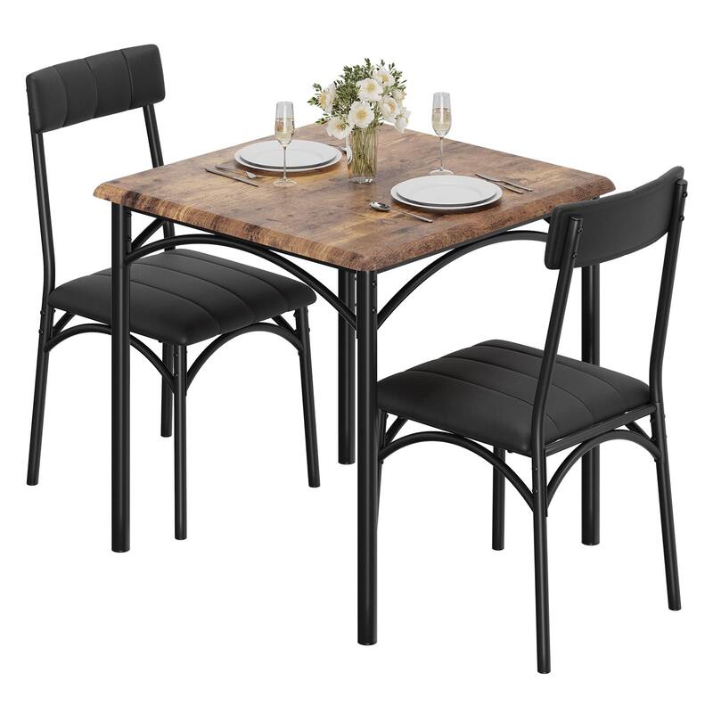 Round Dining Table Set for 2, Circle Kitchen Table and Chairs, Dining Room Table Set with Upholstered Chairs
