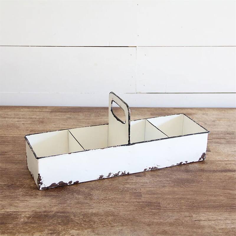 Foreside Home & Garden White Rustic Enamel Slotted Decorative Tray - 5x16.5x6.5