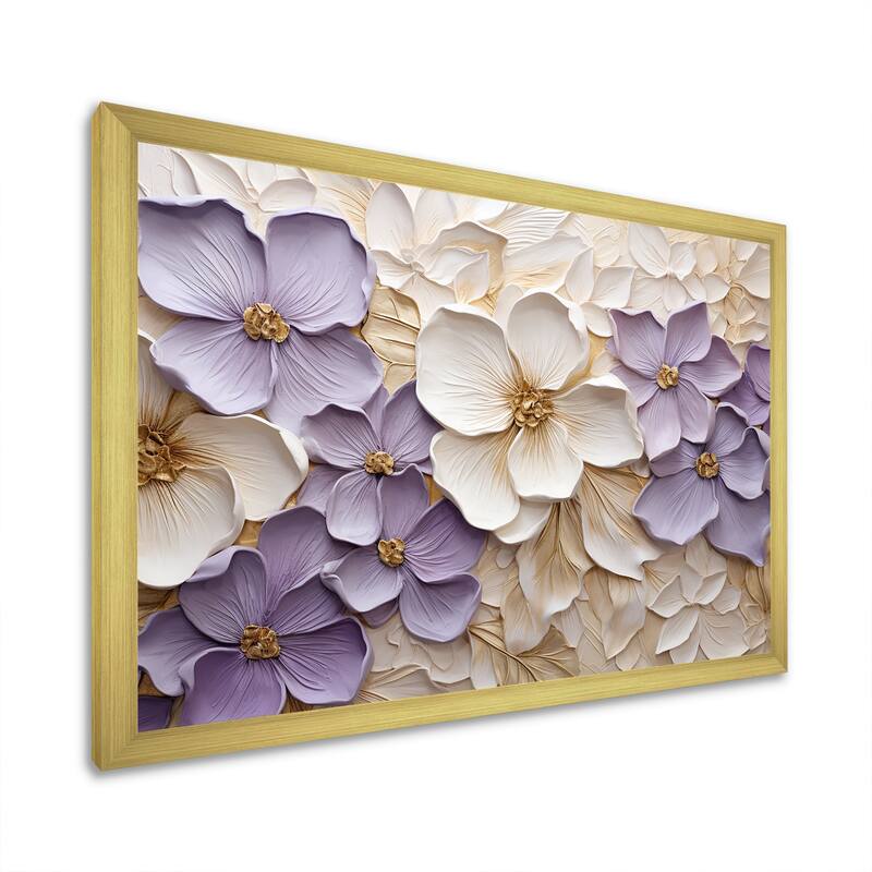 Designart "Purple And White Minimalism Violets " Violets Framed Canvas Art Print
