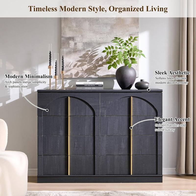 Modern Arched 8 Chests Drawer, Large Dressers for Bedroom, Living Room