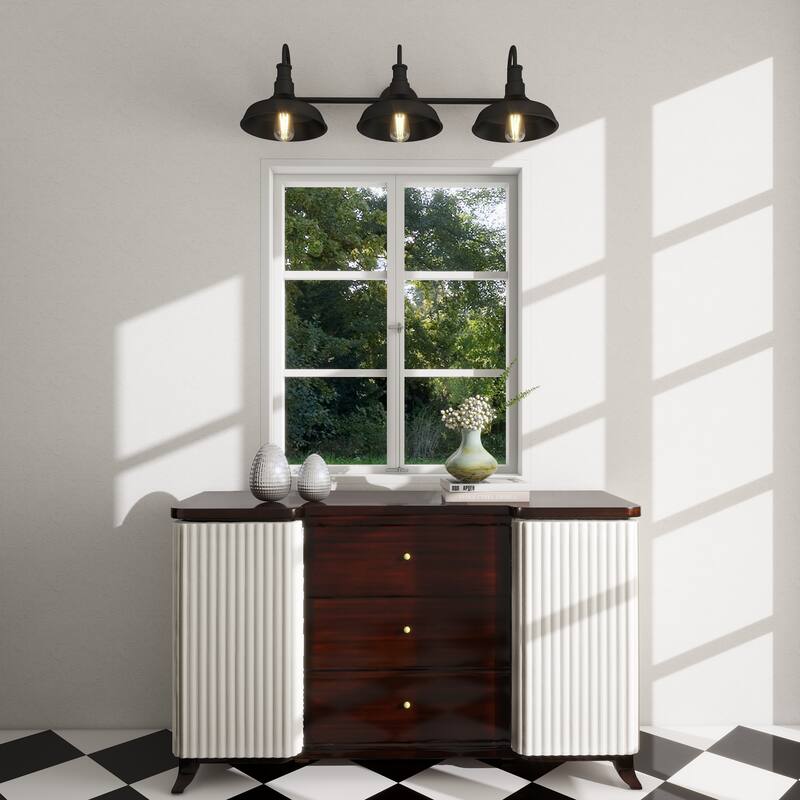 Black Finish Industrial 3-light Metal Vanity Light