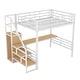 preview thumbnail 4 of 7, Full Size Metal Loft Bed with Desk, Storage Staircase, Wardrobe, and Reversible Stairs - White