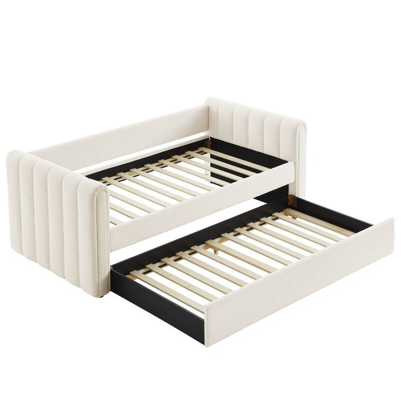 Veyla Channel Tufted Boucle Twin Daybed With Trundle