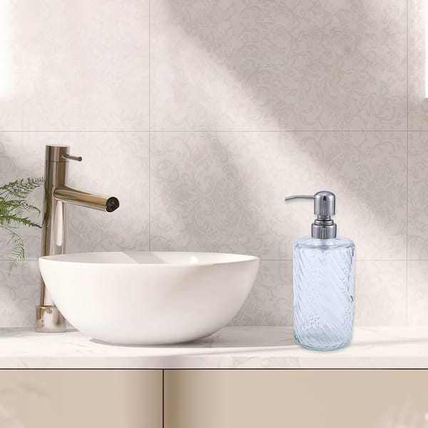 Elegant Twill Pattern Soap Pump Dispenser for Bathroom 16.9oz 1 Pc - Clear Silver Tone
