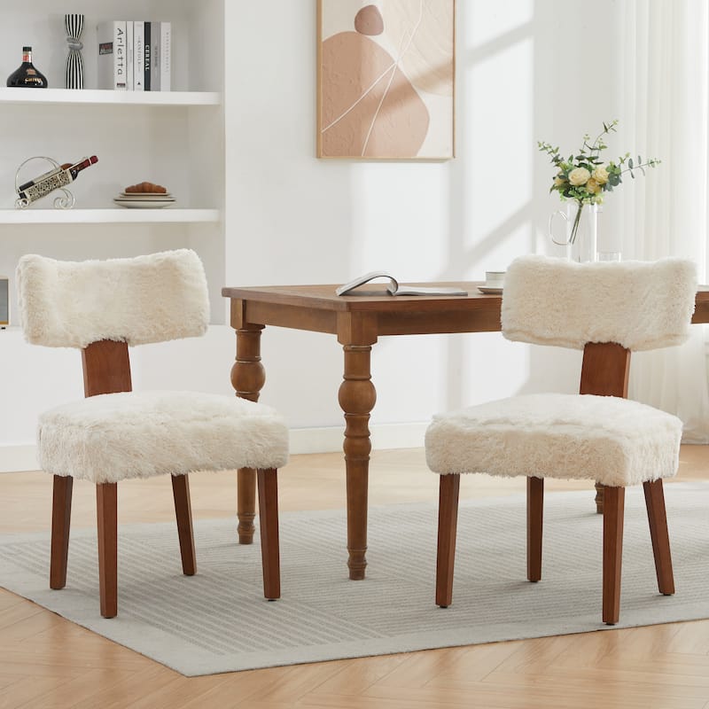 GDFStudio - Mariscat Fabric Wingback Dining Chairs（Set of 2） - Ivory+Fur