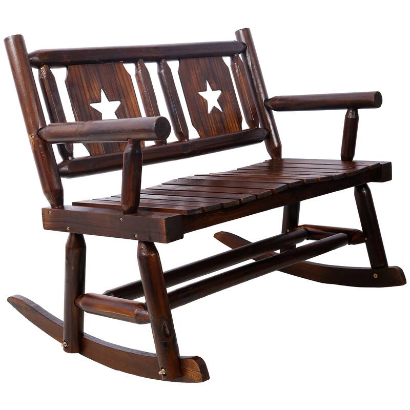 Rocking Bench Carbonized Double Rocking Chair for 2 Persons with Wide Curved Seat, Porch Rocker for Porch, Garden, Backyard