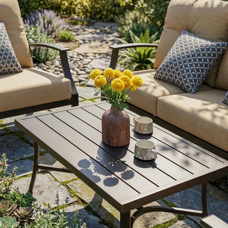 4-Piece Patio Conversation Set with Cushions, Aluminum Frame, Ginger