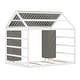 preview thumbnail 23 of 26, Twin Size House Bed Wooden Kids Bed Floor Bed with Fence and Semi-Enclosed Roof, 2 Movable Wardrobes Practical and Functional