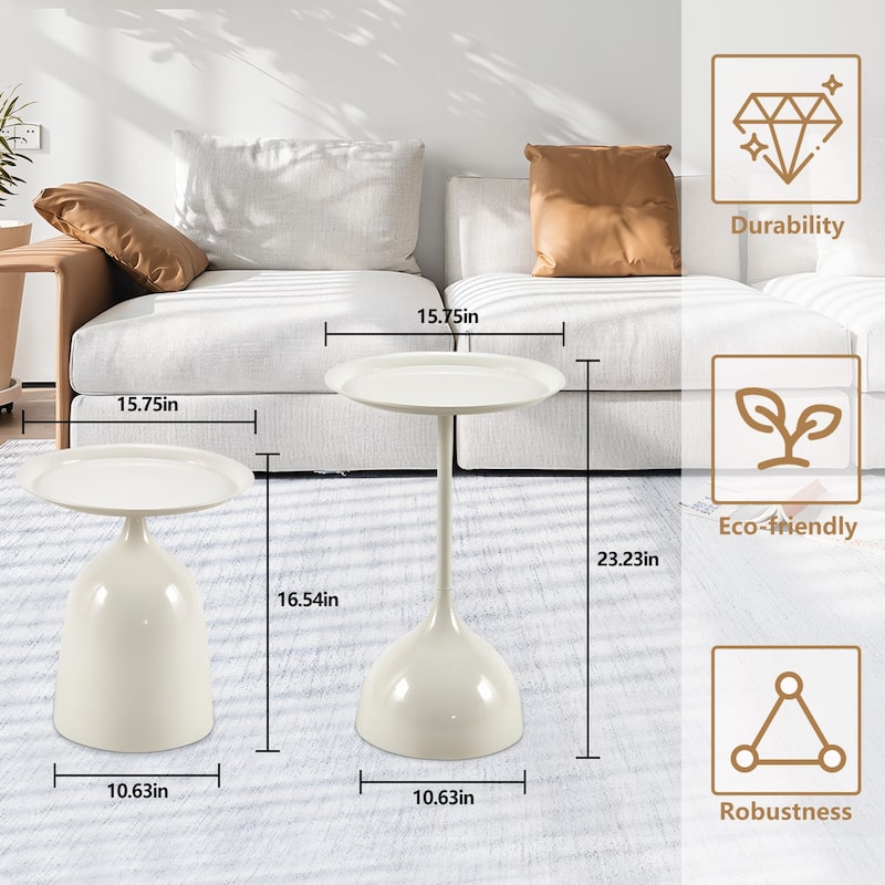 White Metal Side Table Set with 2-Tier Design and Raised Edges - 15.75” L x 15.75 W x 23.23 H