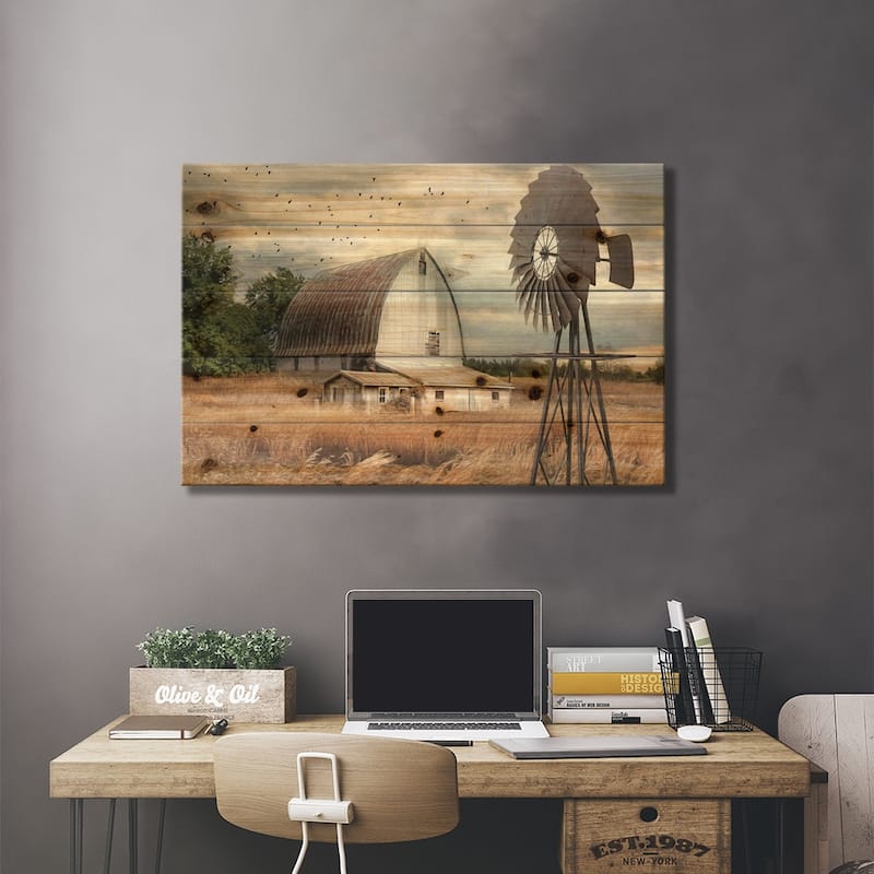 Henderson Bay Farm Print On Wood by Lori Deiter - Multi-Color