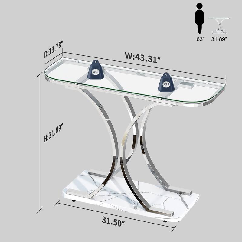 Myhozm 43.31 inches Glass Console Table with Geometric Base, Entrance Side Table for Hallway, Living Room
