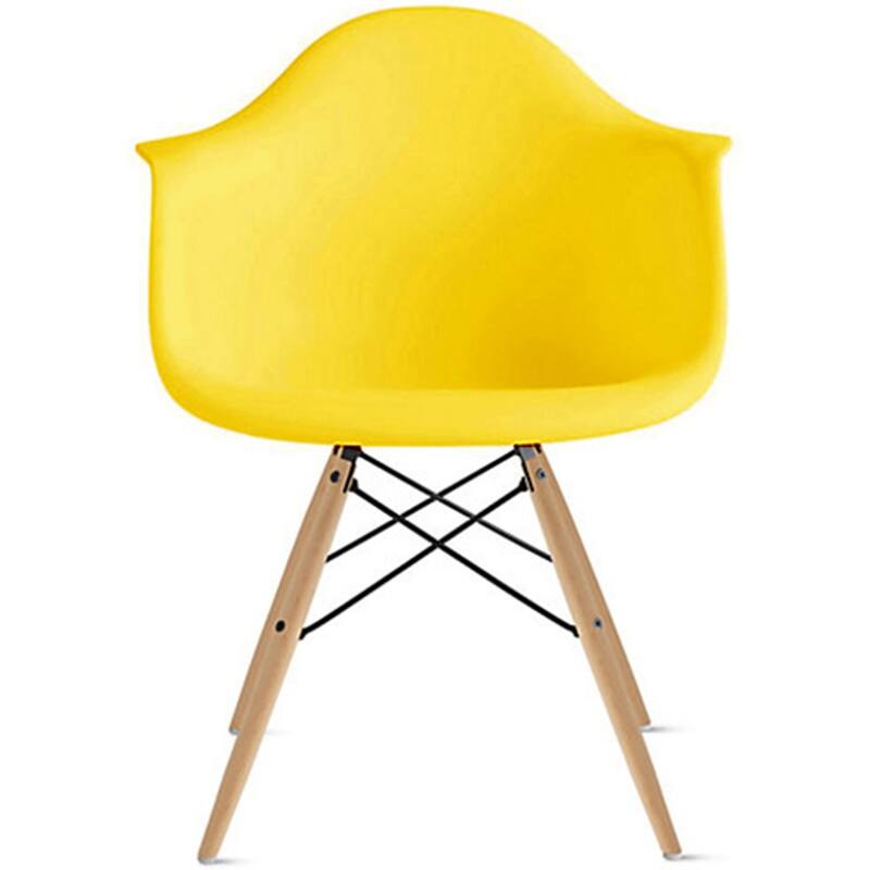 Modern Plastic Dining Chair with Eiffel Dowel Wood Legs – Mid-Century Accent Chair for Kitchen, Dining Room, or Office - Yellow