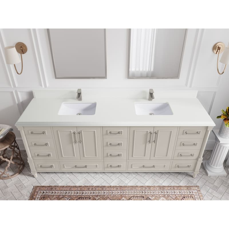 Willow Collections 84 in. W x 22 in. D Aberdeen Double Bowl Sink Bathroom Vanity with Countertop - 1.5" White Quartz - Fine Grain