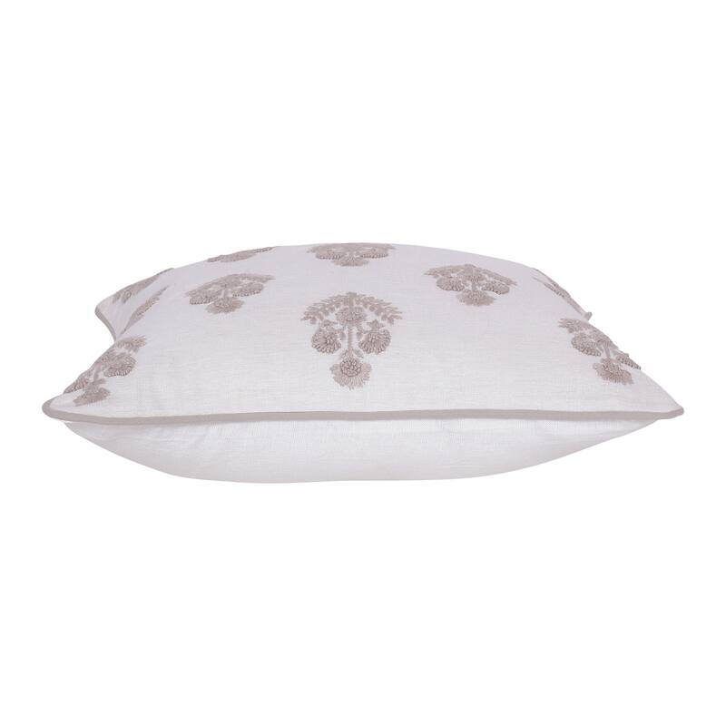 Sevita Hand-Woven Natural/Cream Floral Linen Throw Pillow, 20" x 20"