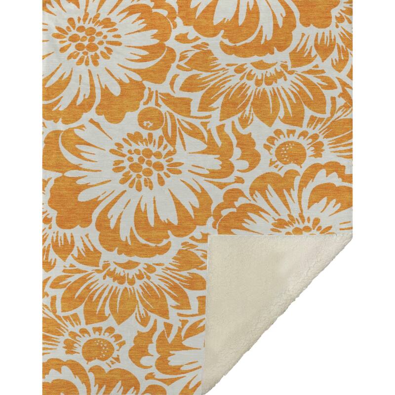 Premium Machine Washable Modern Floral Sherpa Throw Blanket