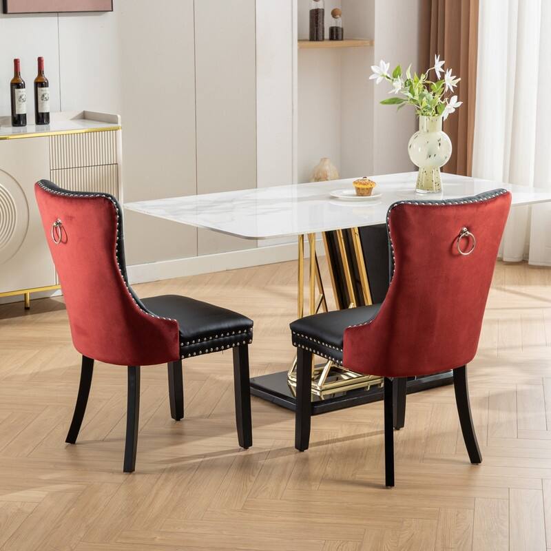 Modern Tufted PU&Velvet Upholstered Dining Chair with Nailhead Trim, Set of 2