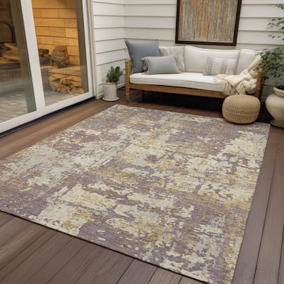 Machine Washable Indoor/ Outdoor Abstract Chantille Rug