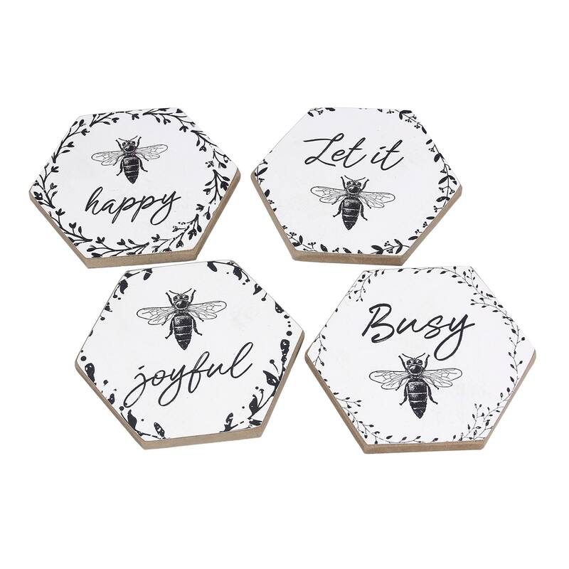 Honey Bee Happy Busy Let it Joyful Drink Coasters Set of 4 Wood - Multi