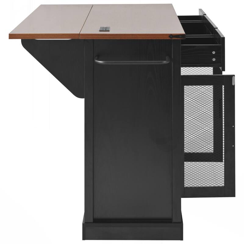 Farmhouse Kitchen Island with Storage, Rolling Kitchen Island on 5 Wheels with Spice Rack