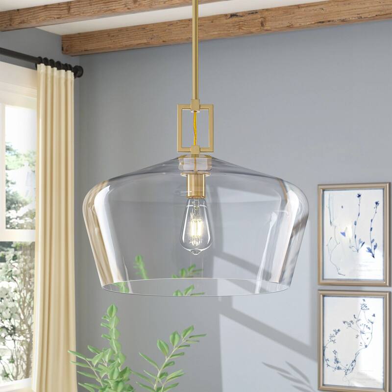 Starskys 1-Light 18in.W Modern Clear Glass Dome Pendant Light