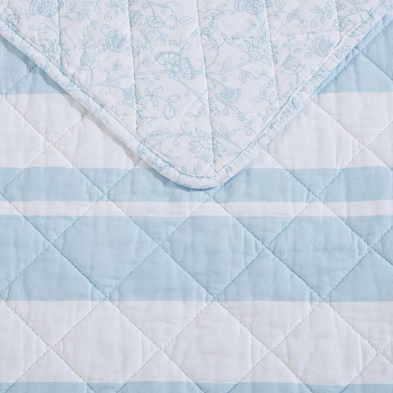 Nautica Seafront Stripe Blue Cotton Reversible Quilt Set
