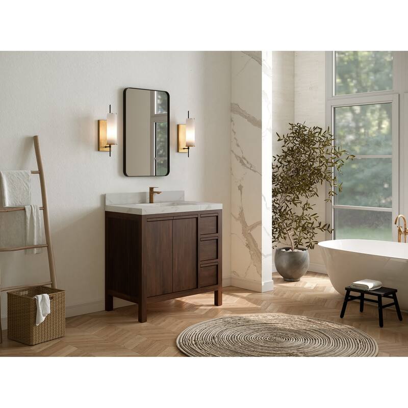 Willow Collections 36 in. W x 22 in. D Elizabeth Solid Teak Wood Center Sink Bathroom Vanity with Countertop