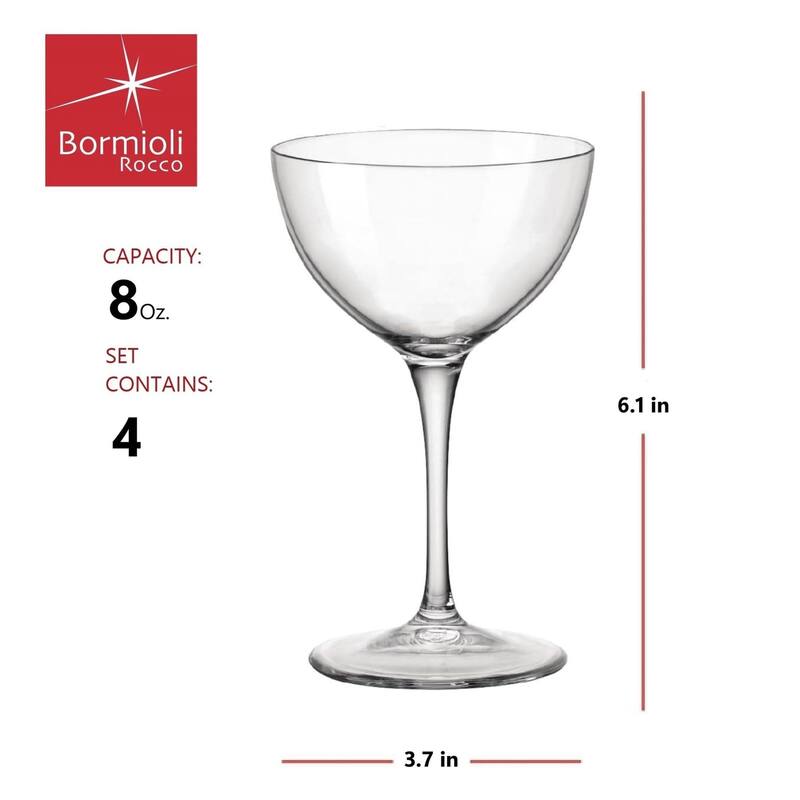 Bormioli Rocco Set of 4 Novecento Stemware Martini Glasses - 8 oz.