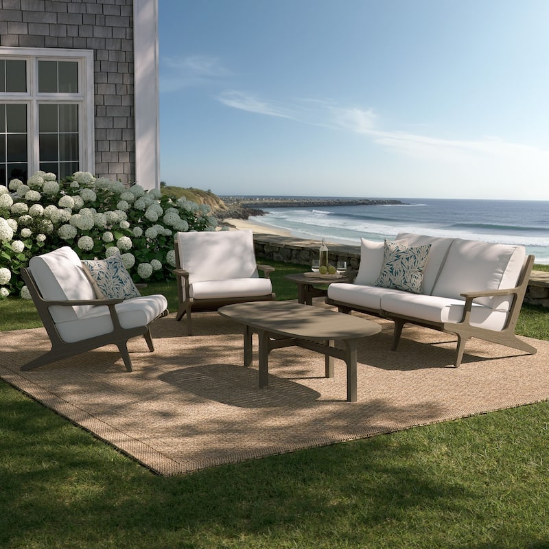 Saratoga 5-Piece Outdoor Patio Teak Wood Furniture Set - Weathered Gray White