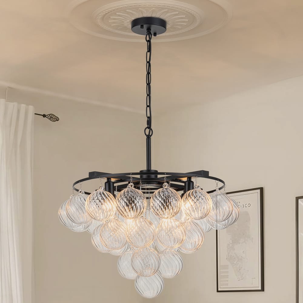 Starsky 8- Light 23in. Modern Glam Cluster Glass Bubble Chandelier with 28 Swirled Glass Globe Bubble