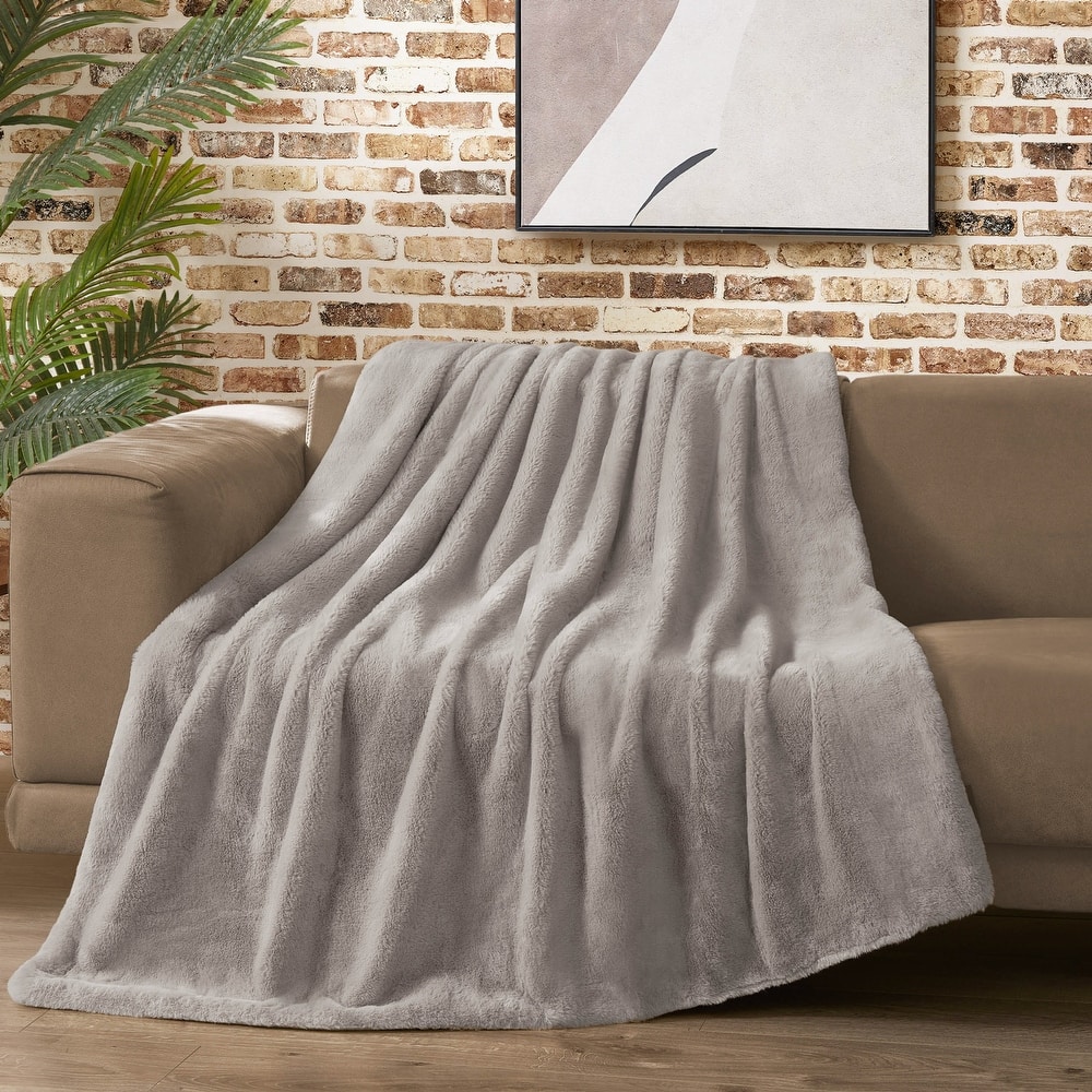 Lucky Brand Solid Synthetic Fur Rabbit 50" x 70" Throw Blanket