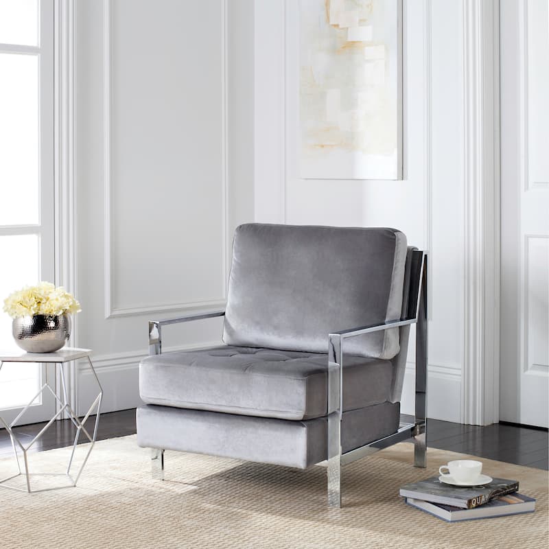 SAFAVIEH Mid-Century Modern Glam Walden Velvet Light Grey Club Chair - 30" x 33.5" x 34.3" - 30" x 33.5" x 34.3" - Grey
