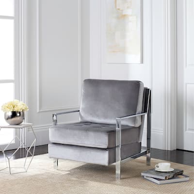 SAFAVIEH Mid-Century Modern Glam Walden Velvet Light Grey Club Chair - 30" x 33.5" x 34.3"