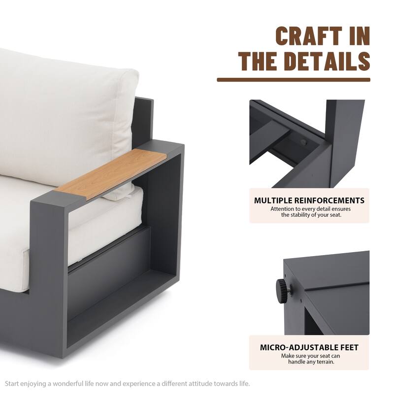 Modern Rust-Resistant Aluminum Outdoor Single Sofa Chair Set of 2